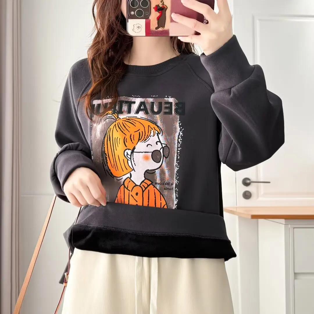 

XXXXL модная женская толстовка больших размеров с принтом для девочек из мультфильма, флисовый топ с капюшоном, повседневная толстовка 2576