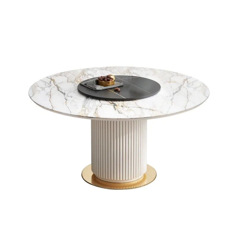 Light luxury rock board Roman column round dining table household high feeling quiet wind dining table size family type