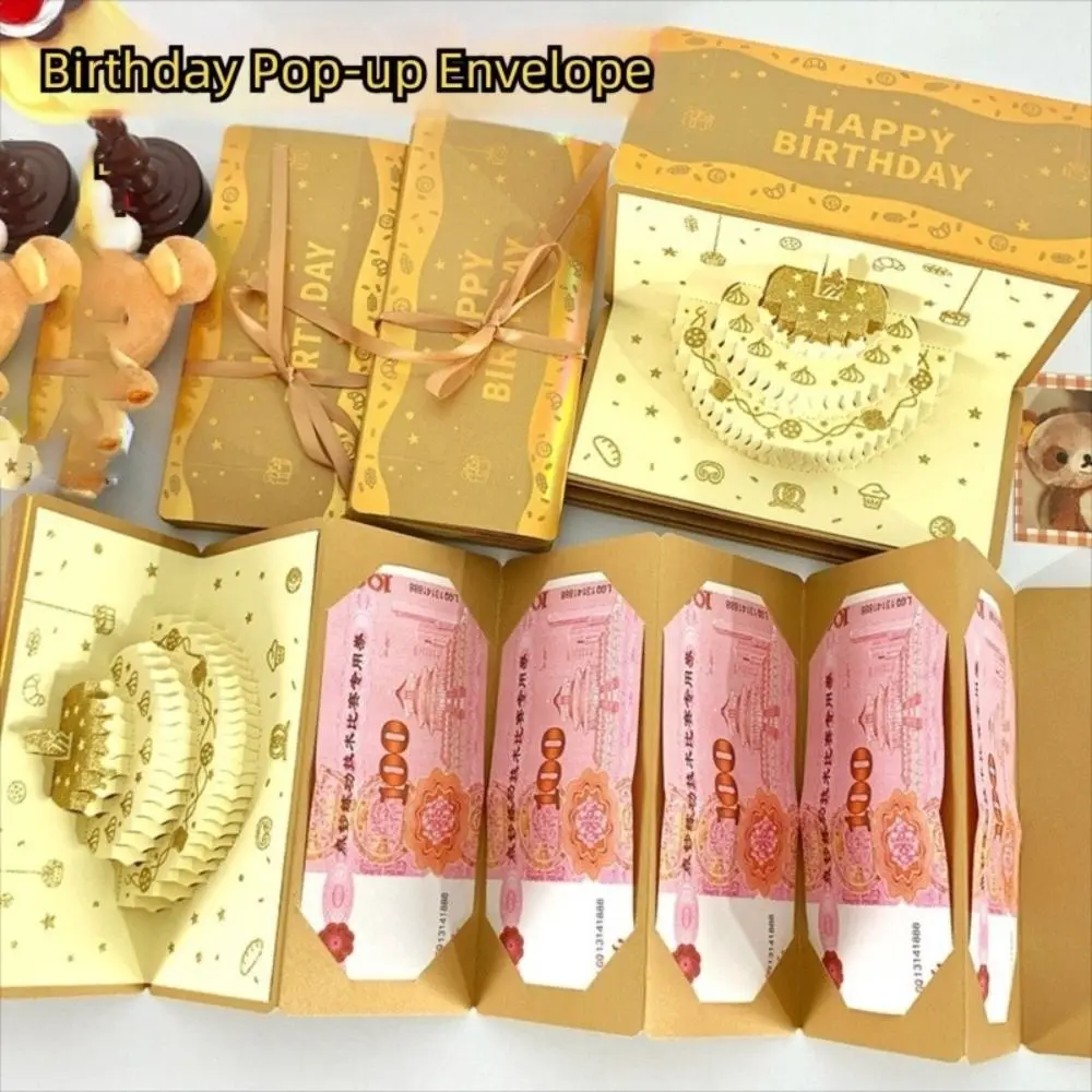 3D Birthday Red Envelope Greeting Card Birthday Red Envelope Foldable New Year's Money Red Envelope Multiple Card Slots