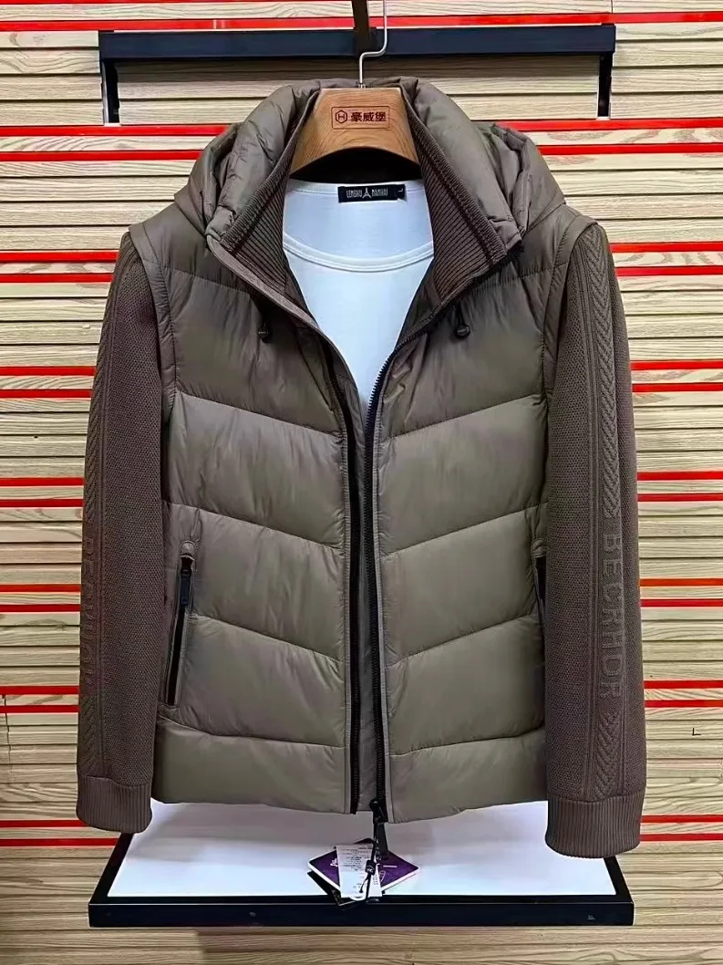 

Мужская модная пуховая куртка с капюшоном, съемными рукавами, воротником-стойкой, осенне-зимняя новинка, приталенный крой, деловой стиль