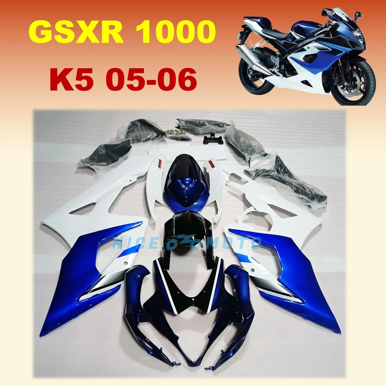 Fit For Suzuki GSXR1000 K5 2005 2006 GSX-R1000 gsxr 1000 05 06 Superior Motorcycle Fairing  White Blue ZXMT Bodywork