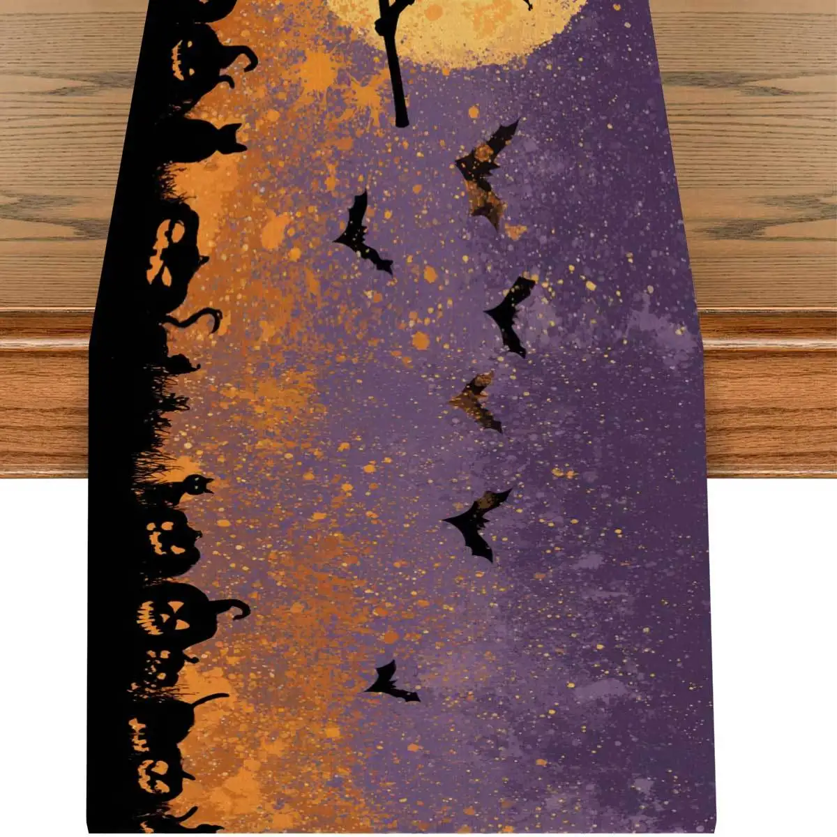 1 Stück Halloween Hexen-Silhouette Tischläufer, Tintenspritzer-Design mit Fledermäusen für gruselige Party-Dekoration, Esszimmer, Wohnzimmer-Dekoration