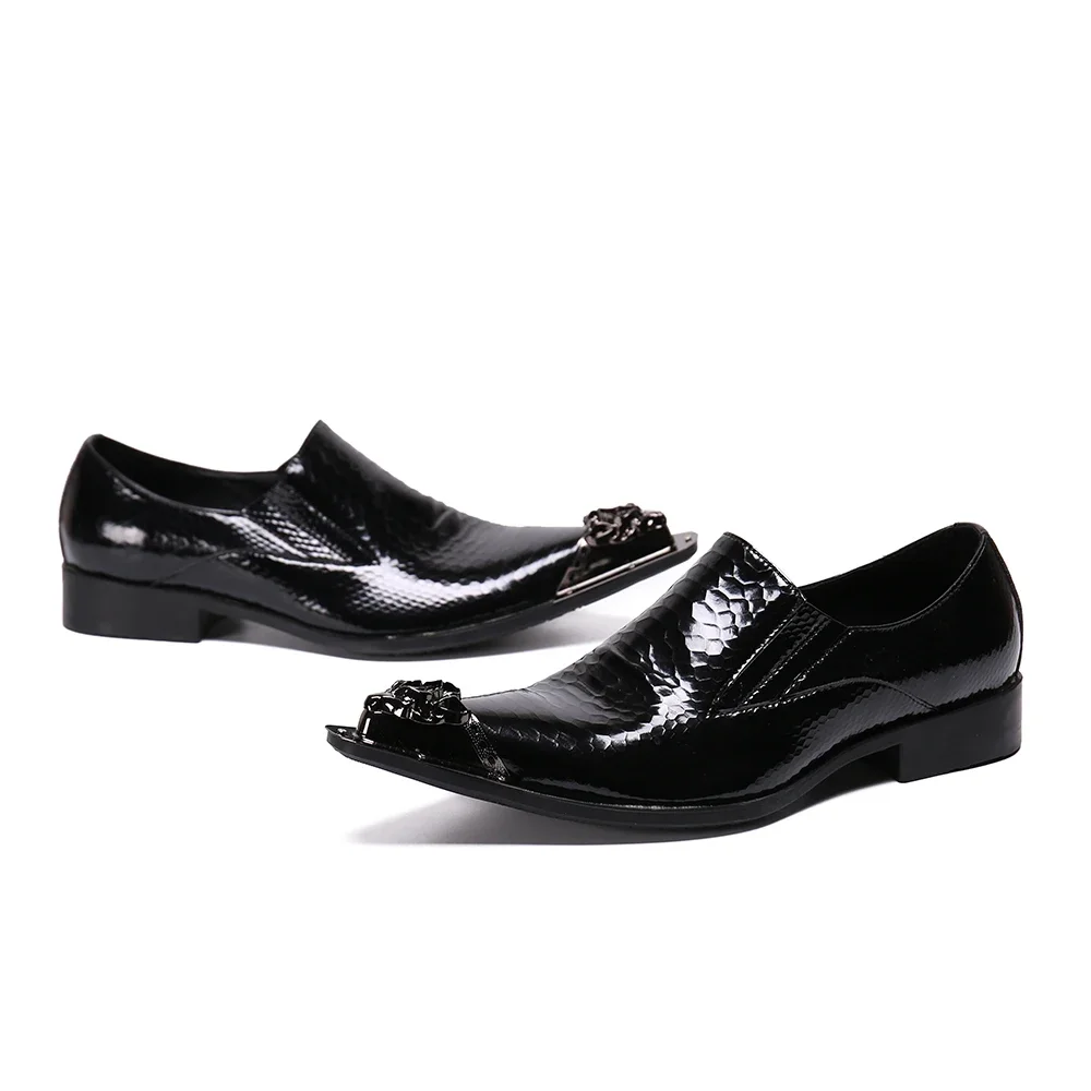 

New Business Men Lacquer Leather Metal Pointed Toe Shoes Office Casual Shoes Big Size Formal Shoe Classic Man Black Dress Shoes