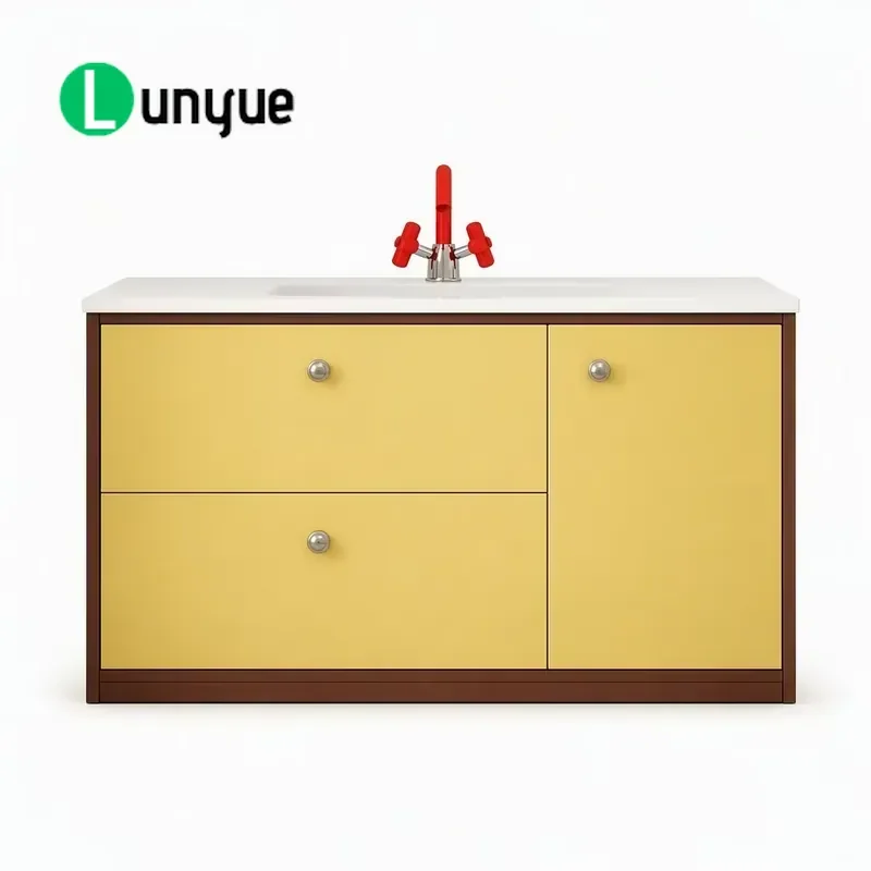 Wall Mounted Bathroom Vanity Set Solid Oak Lacquered Washstand with Hot Bending Integrated Basin Dopamine Style Modern Design