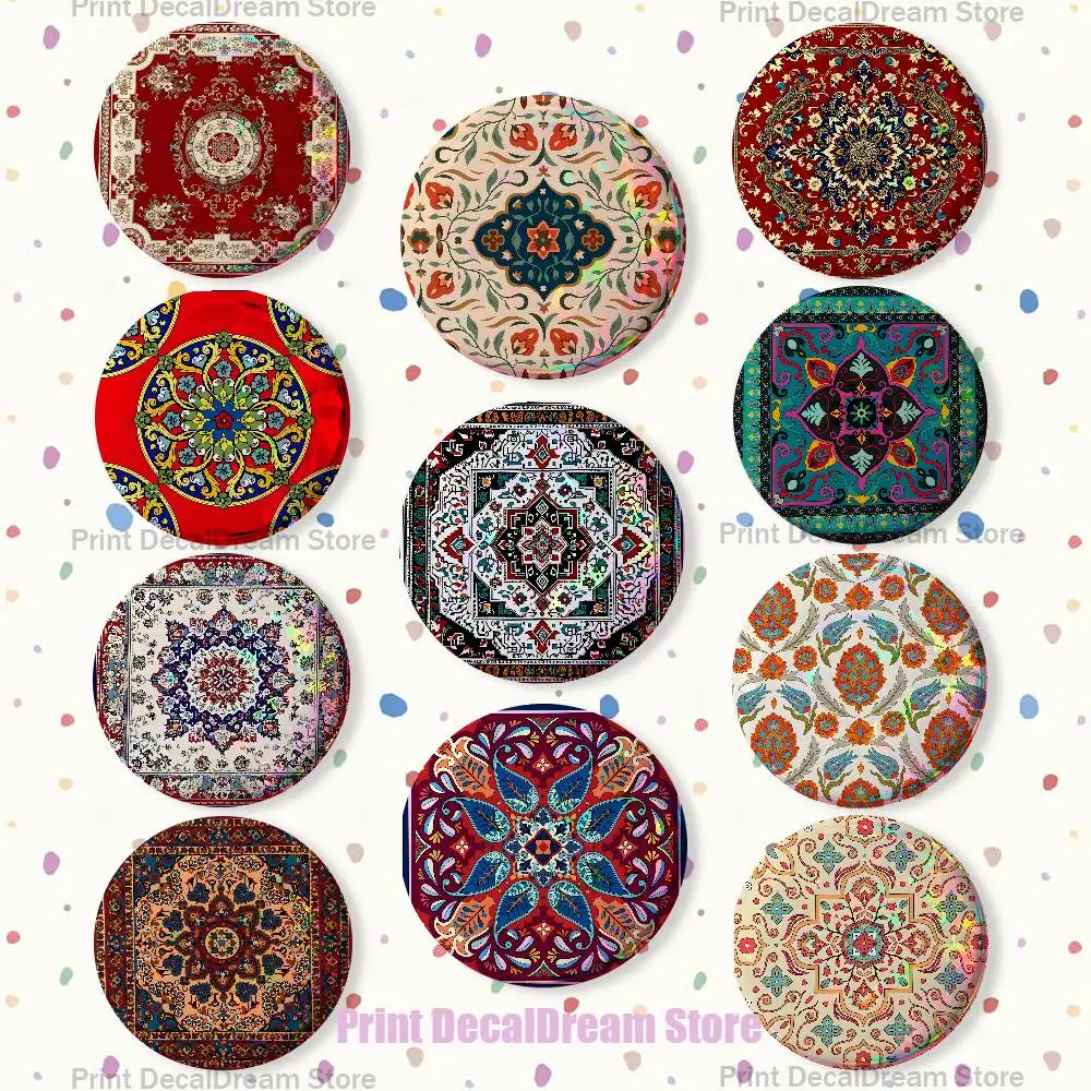Persian Carpet Floral Pattern 22mm,32mm,42mm,58mm,75mm Round Badge Brooch for Various Clothing Backpack Jewelry Accessories Gift