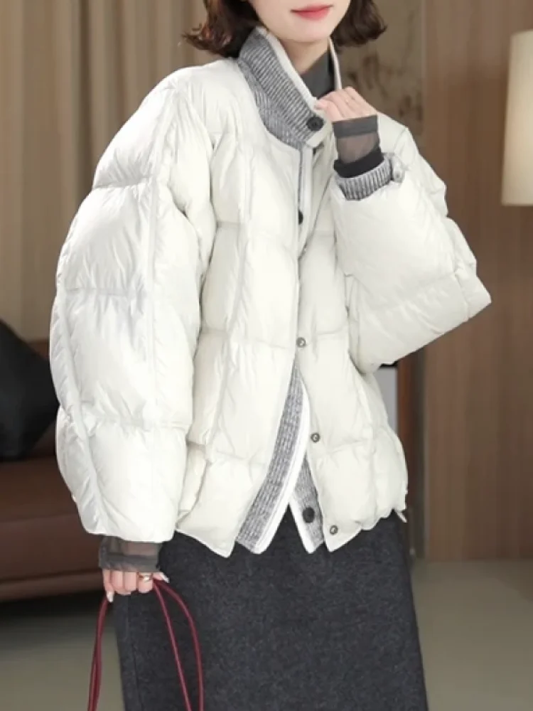 

Slim Fit Warm Cotton Jaet Women's Knitted Splicing Lightweight Thiened Sli Winter Outerwear Casual round Ne Coat