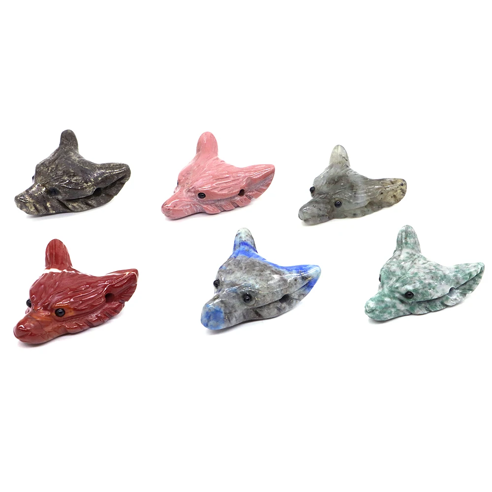 Hand Carved Wolf Head Gem Crystal Pendant Accessories DIY Handcrafts Animal Jewelry Quartz Necklace Natural Stone Jade Decor