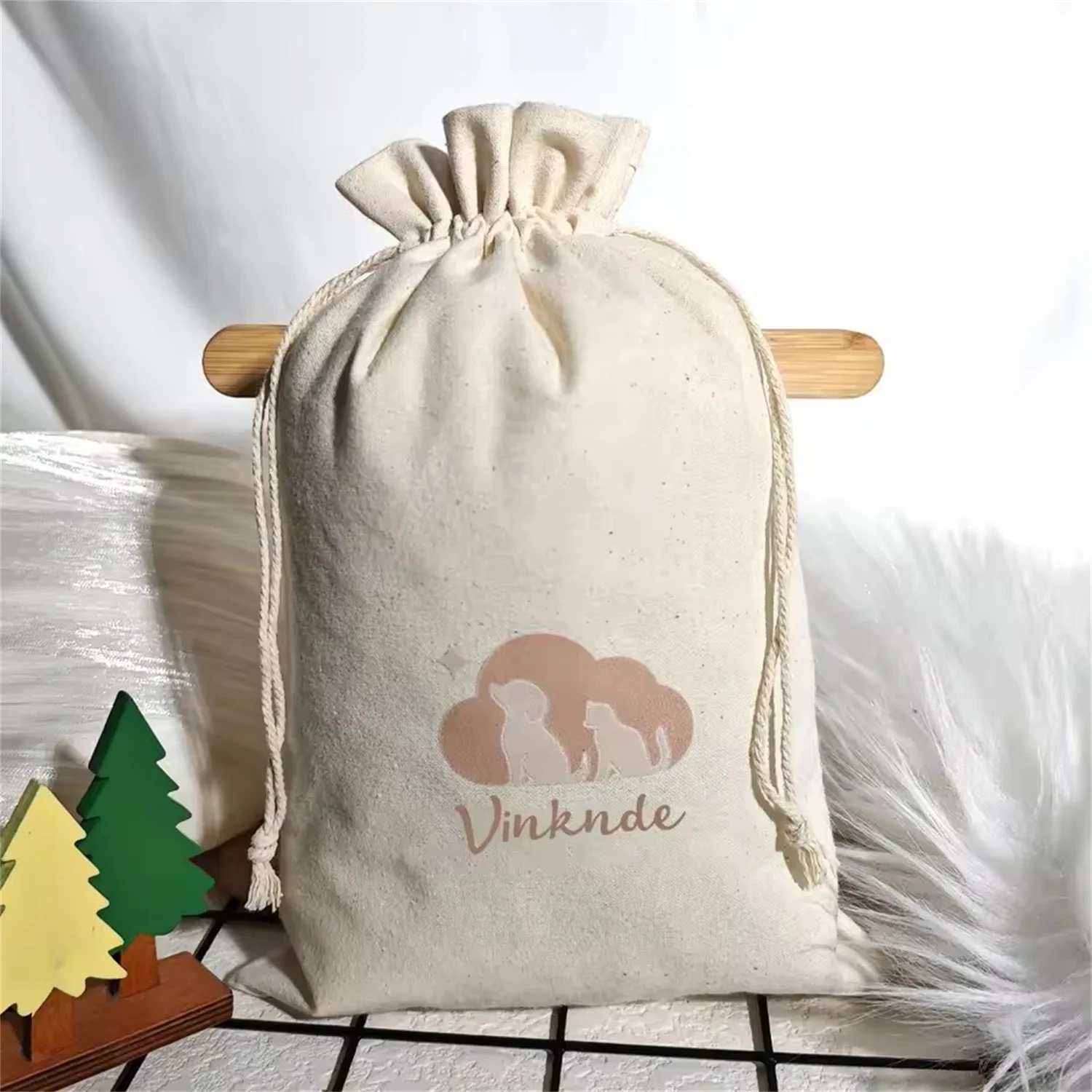 Custom Logo Canvas Cotton Linen Dust Bag for Luxury Handbag Cosmetics Clothing Perfume 25x35cm Shoe Packing Drawstring Gift Bags