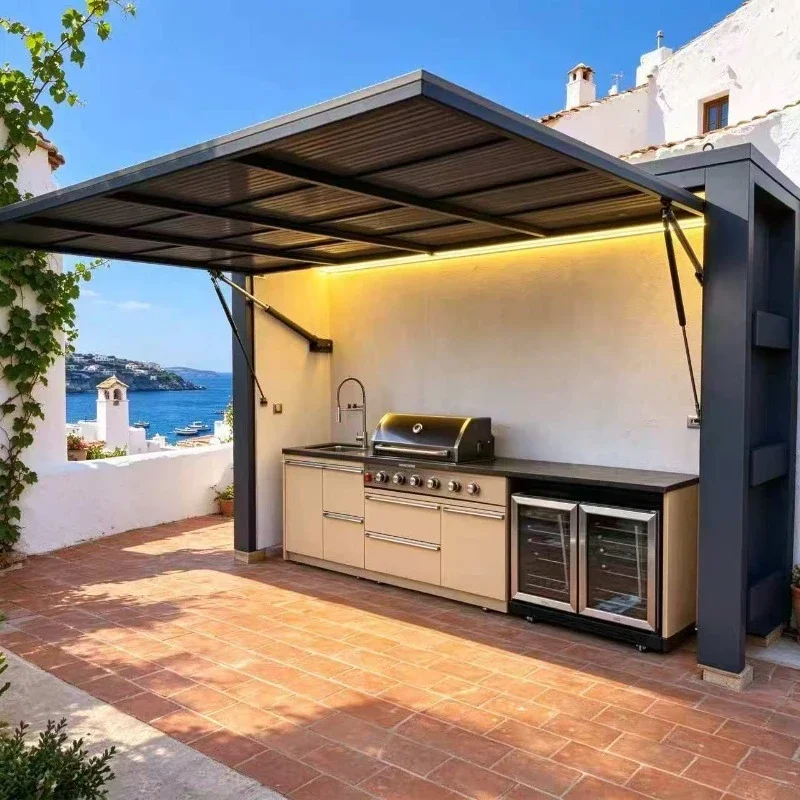 Customized Outdoor Kitchen Cooking Station with Sink Stainless Steel Freestanding BBQ Counter Grill Drawer Storage for Garden