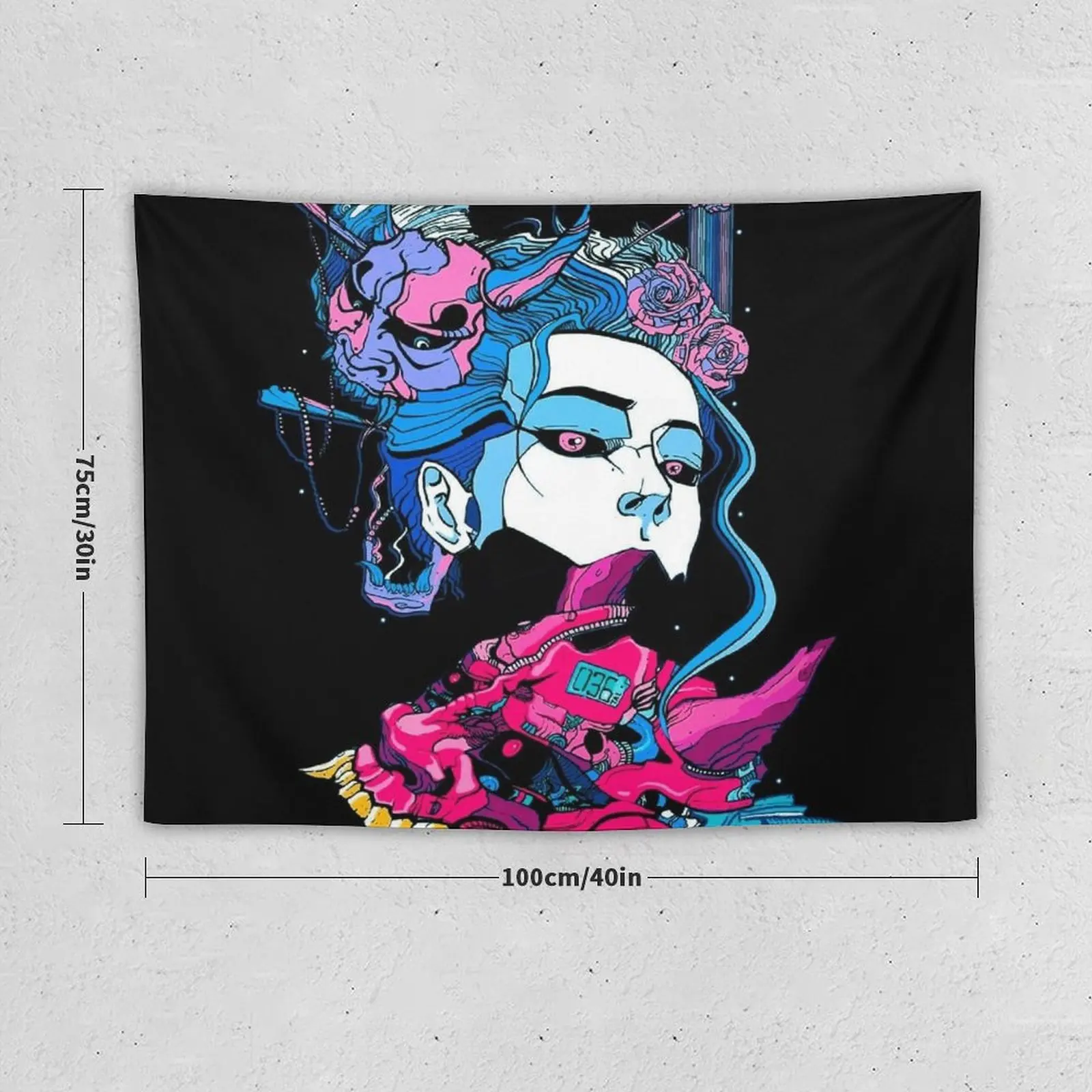 New Cyberpunk Samurai Demon Mask Japanese Girl Tapestry Decoration For Home Room Decoration Aesthetic