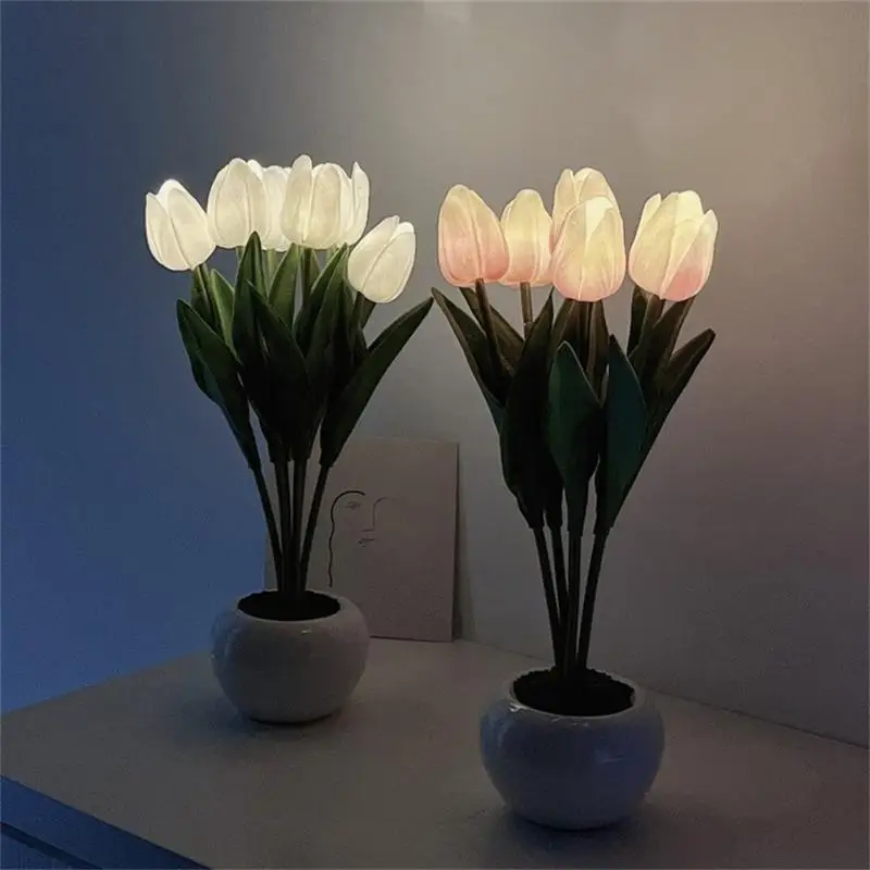 Imagem -04 - Flores Artificiais Bouquet Lamp Cabeceira Led Night Light Atmosfera Quente Luz Sala de Estar Jardim Abajur Home Decor Tulipas