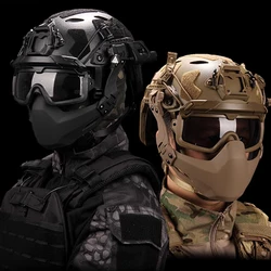 Tactical Airsoft Helmet Set Full Face Fast Helmet Protective Equip with Mask Headset Goggles NVG Model for CS Hunting Shooting