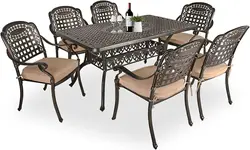 7-Piece Outdoor Furniture Dining Set, All-Weather Cast Aluminum Conversation Set includes 1 Rectangular Table and 6 Chairs