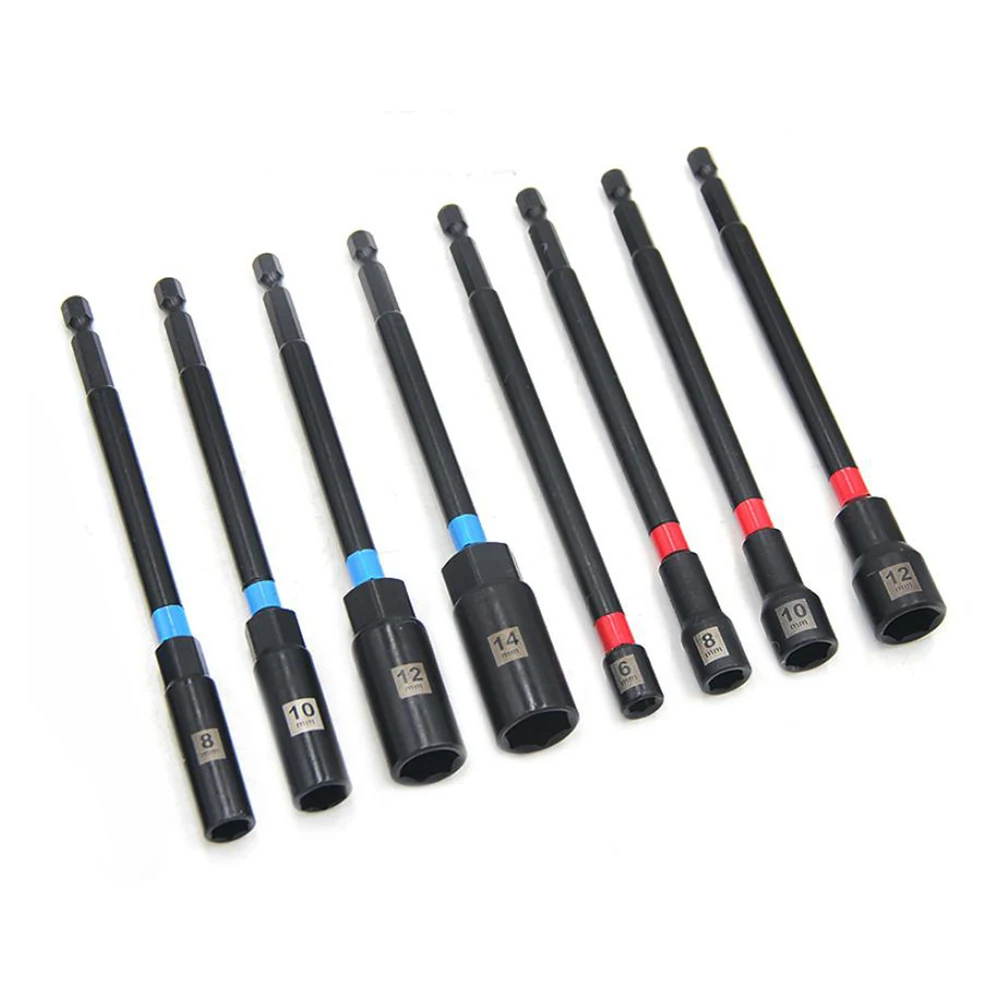 8PCS Magnetic Socket Set 150mm Extended Length for Hex Shank Drills Fits 6 8 10 12 14mm Fasteners Deep Hole Use