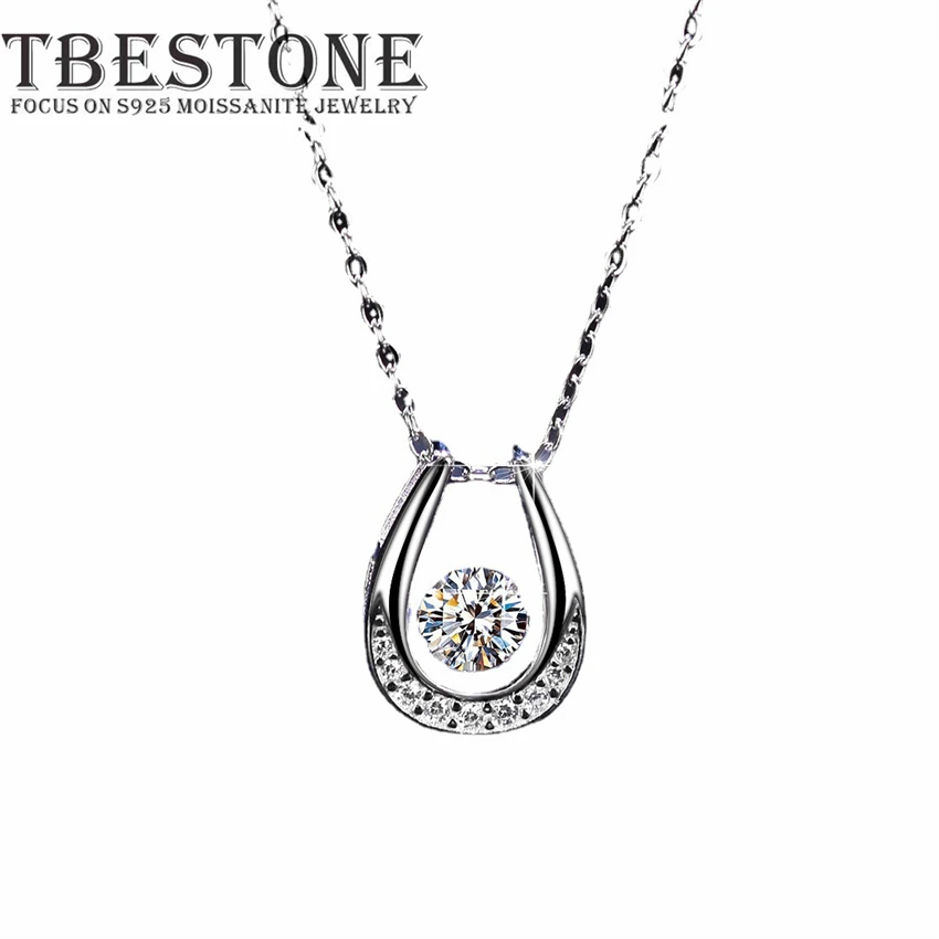 Tbestone Horseshoe Beating Heart Shape Hollow 0.5ct Moissanite S925 Sterling Silver  Pendant Necklace Women\'s Jewelry