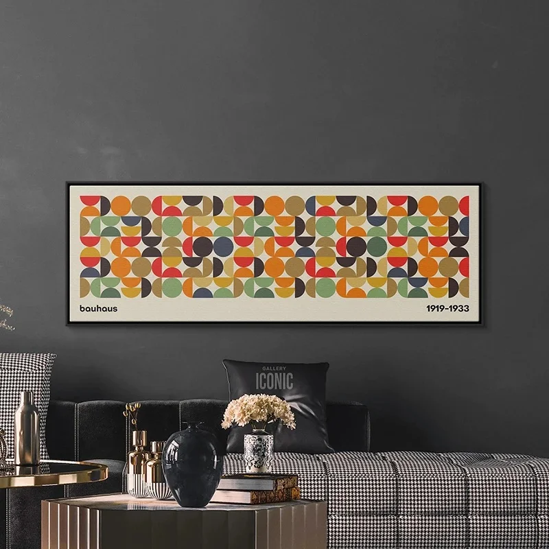 Mid Century Modern Canvas Print No Framed Bauhaus Art Wall Art for Living Room  Canvas Colorful Semicircles Unframed
