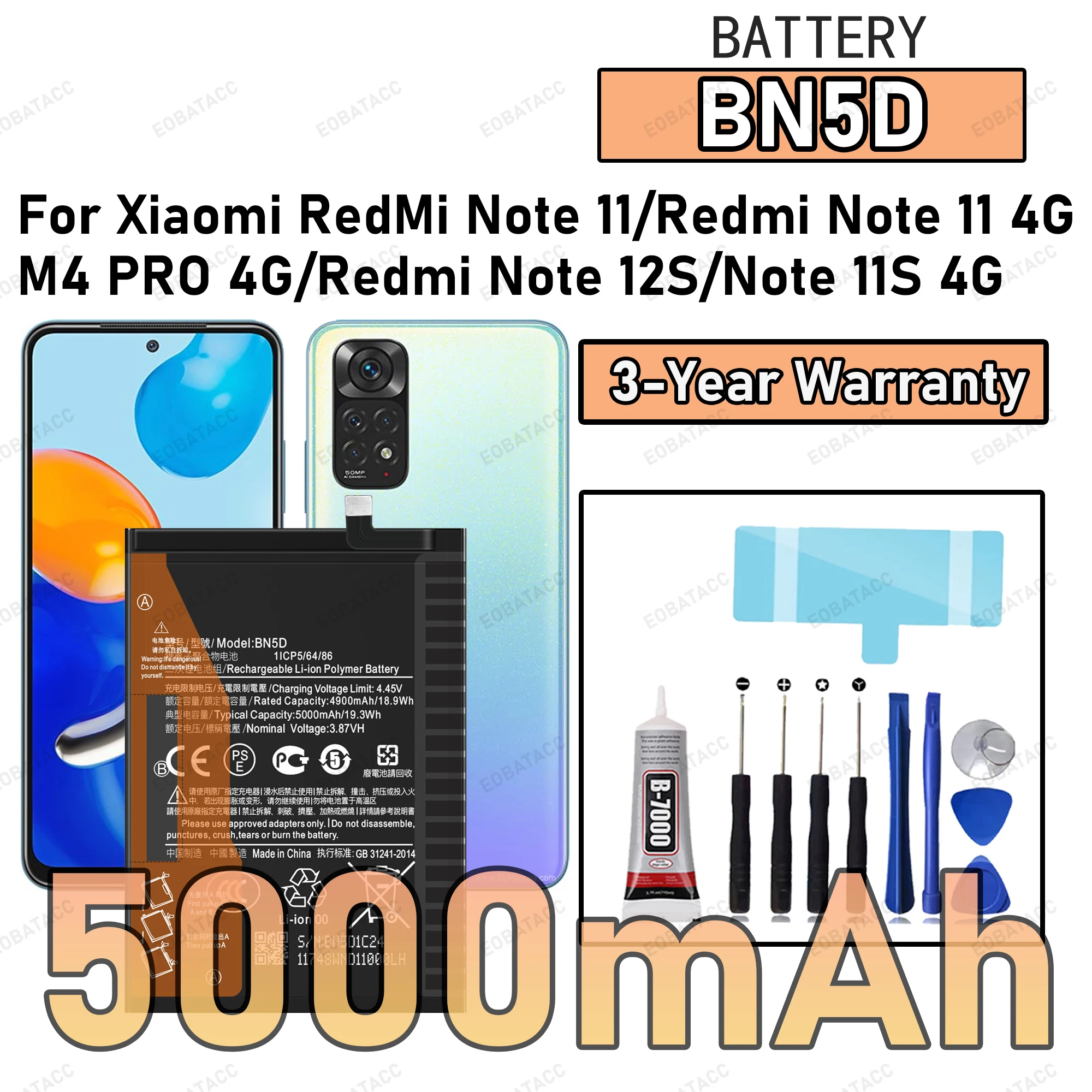 New High Quality BN5D Battery For Xiaomi RedMi Note 11/Note 11S 4G/M4 PRO 4G/Redmi Note 12S/Redmi Note 11 4G Battery