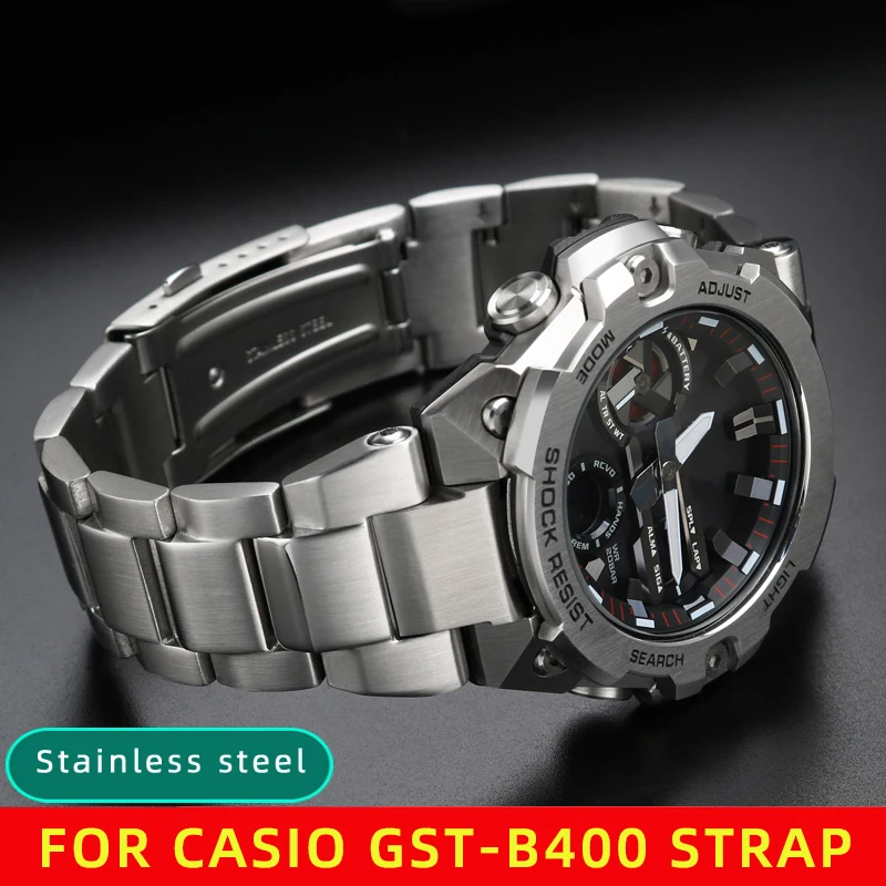 Correa de acero inoxidable para reloj Casio G-SHOCK para hombre, correa de reloj convexa con GST-B400-1A de corazón, alta calidad, nuevo