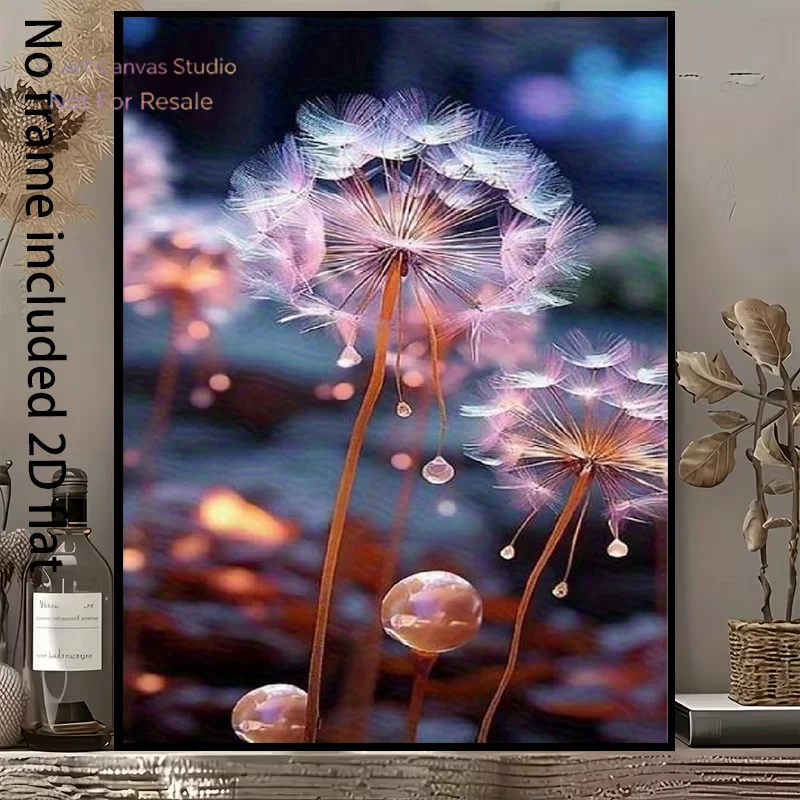 2D Flat, 1pc Vertical Frameless Dandelion Waterdrop Canvas Painting - Minimalist Suitable for - Modern, Light & Shadow Botani