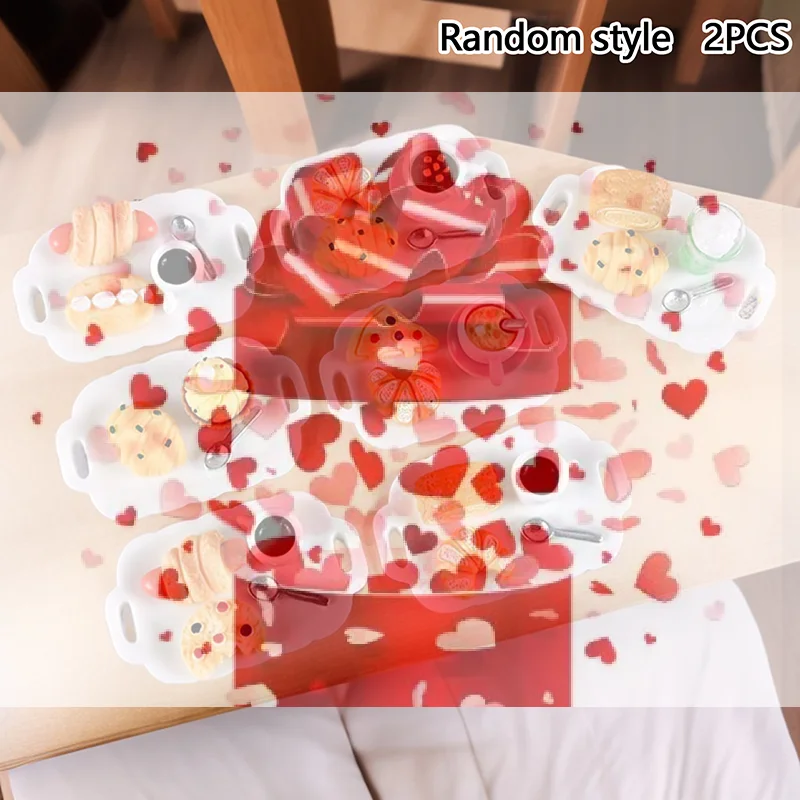 

【BS】2 набора миниатюрных кухонных принадлежностей для кукольного домика: имитация тортов, хлеба, завтрака, миниатюрные еды, реквизит для игровых сцен