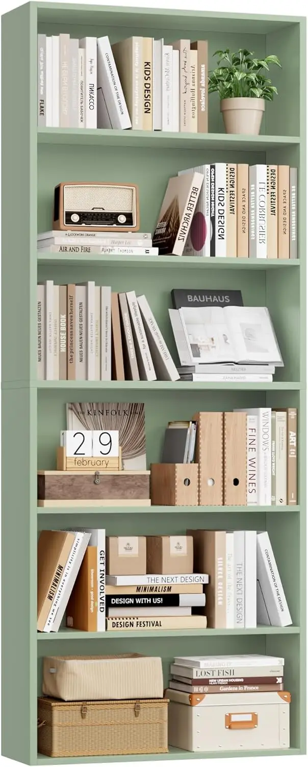 

6-уровневый открытый книжный шкаф, отдельно стоящая полка для спальни, гостиной, офиса зеленого цвета