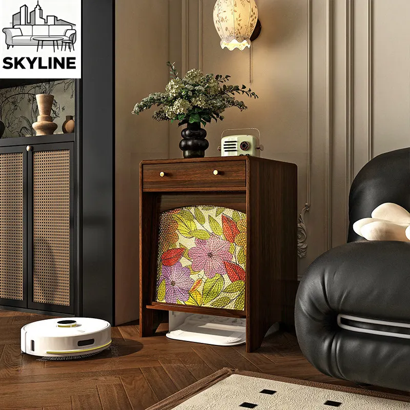 Sweeping robot cabinet stone solid wood living room against the wall to store lockers