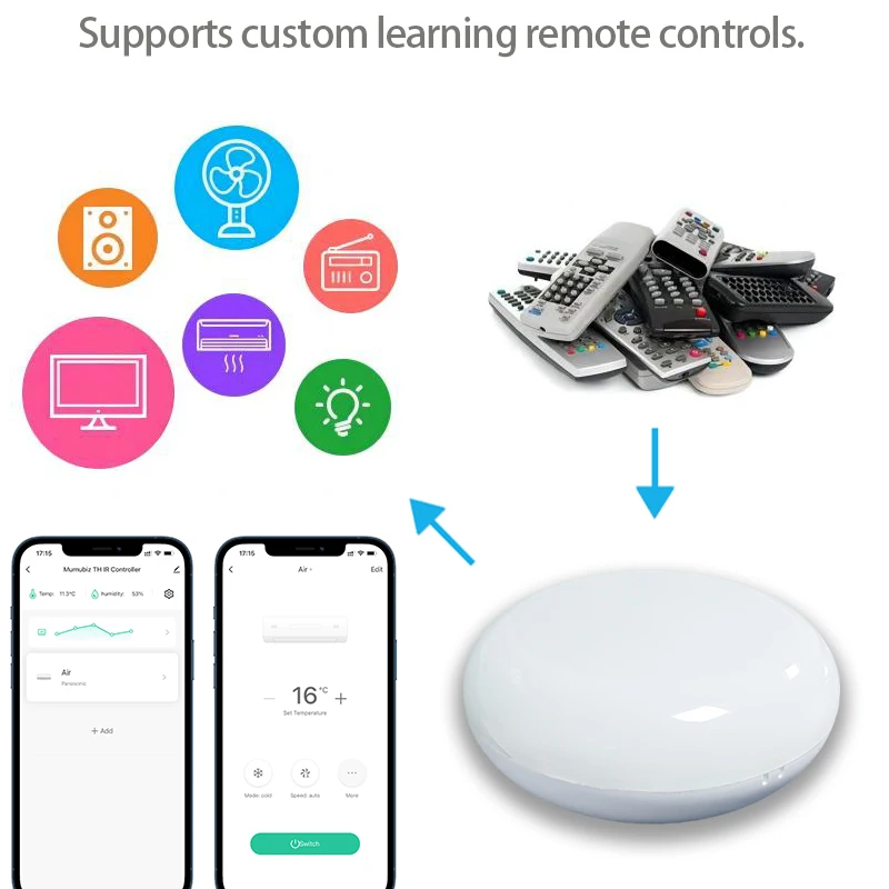 Tuya Smart IR Remote Controller Build in Temperature Humidity Sensor ,Smart Life APP ,TV AC Universal Remote ,Works With Alexa