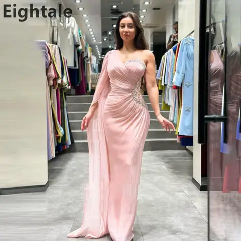 Eightale 2025 Pink Mermaid Beaded One Shoulder Maxi Evening Dress Wedding Formal Prom Dress Dubai Party Gown Customized
