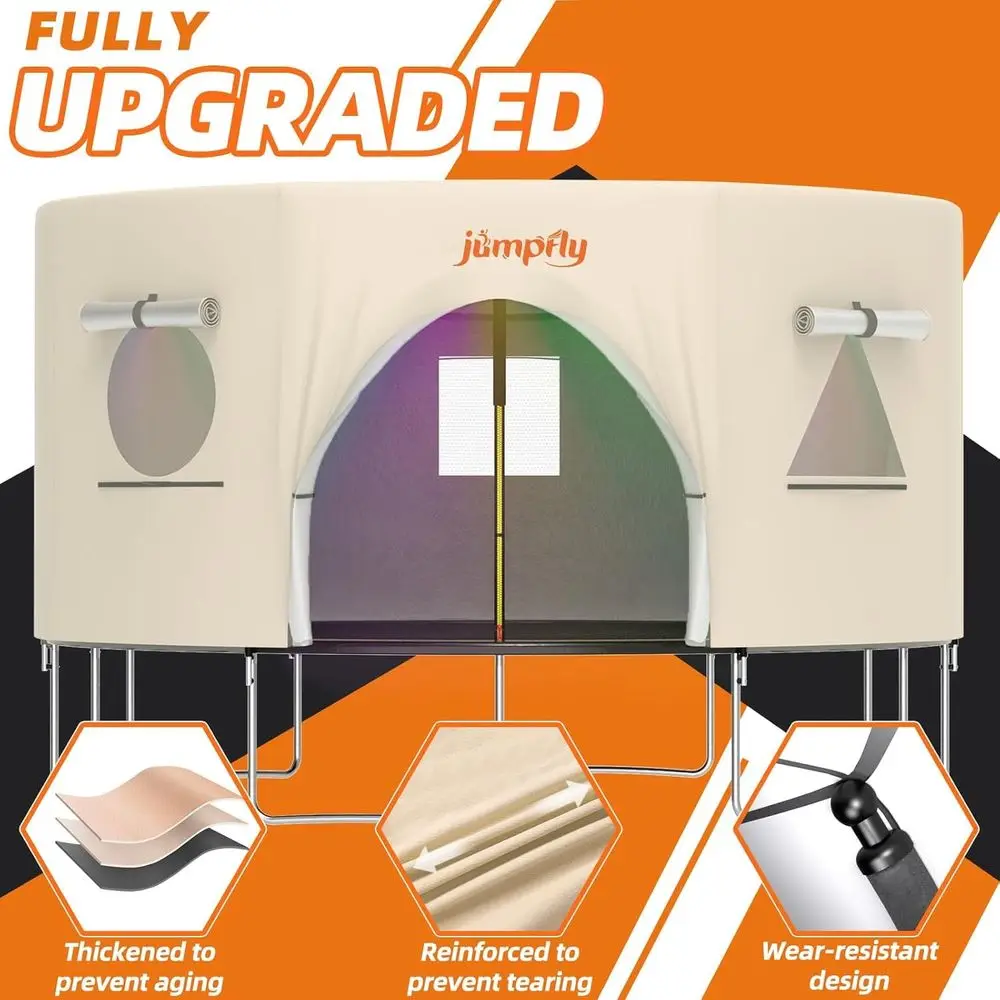 خيمة ترامبولين بطول 14 قدم للأطفال (خيمة فقط)، تناسب 6 أقطاب مستقيمة ترامبولين مستديرة، غطاء ظل ترامبولين مع ضوء LED، مصباح