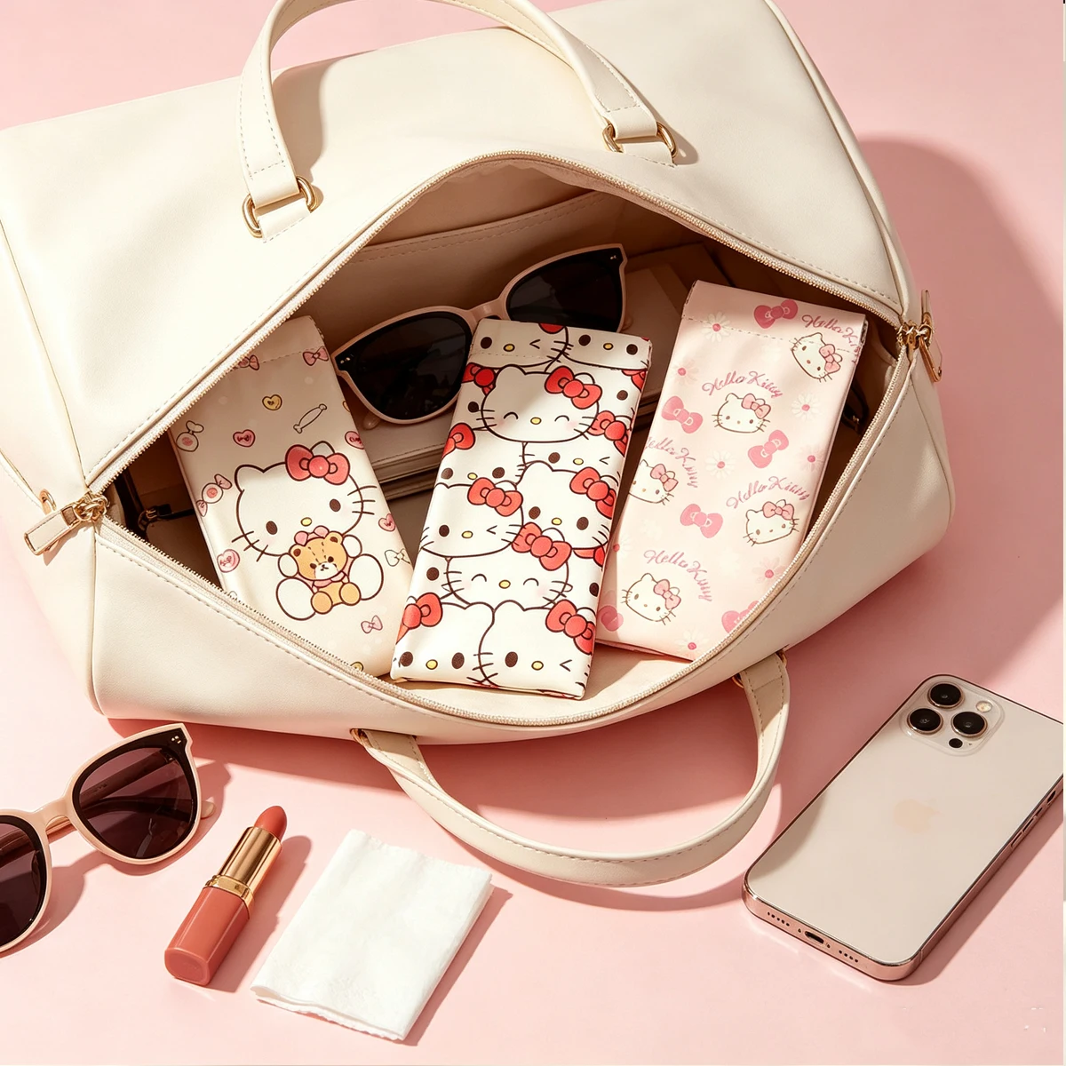 Hello Kitty Soft Eyewear Pouch / Squeeze-Top Case – Cute Sunglasses Holder – Girly Cartoon Style
