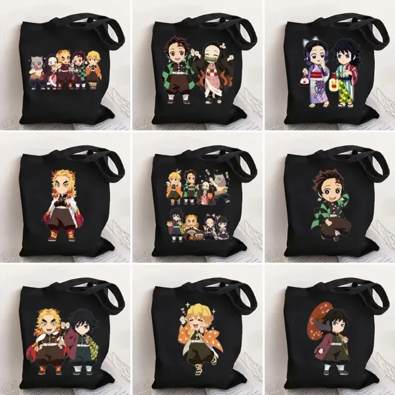 

Cute Kimetsu No Yaiba Anime Demon Slayer Cartoon Printed Tote Bags for Women Shopping Bag Large Capacity Reusable Home Handbags