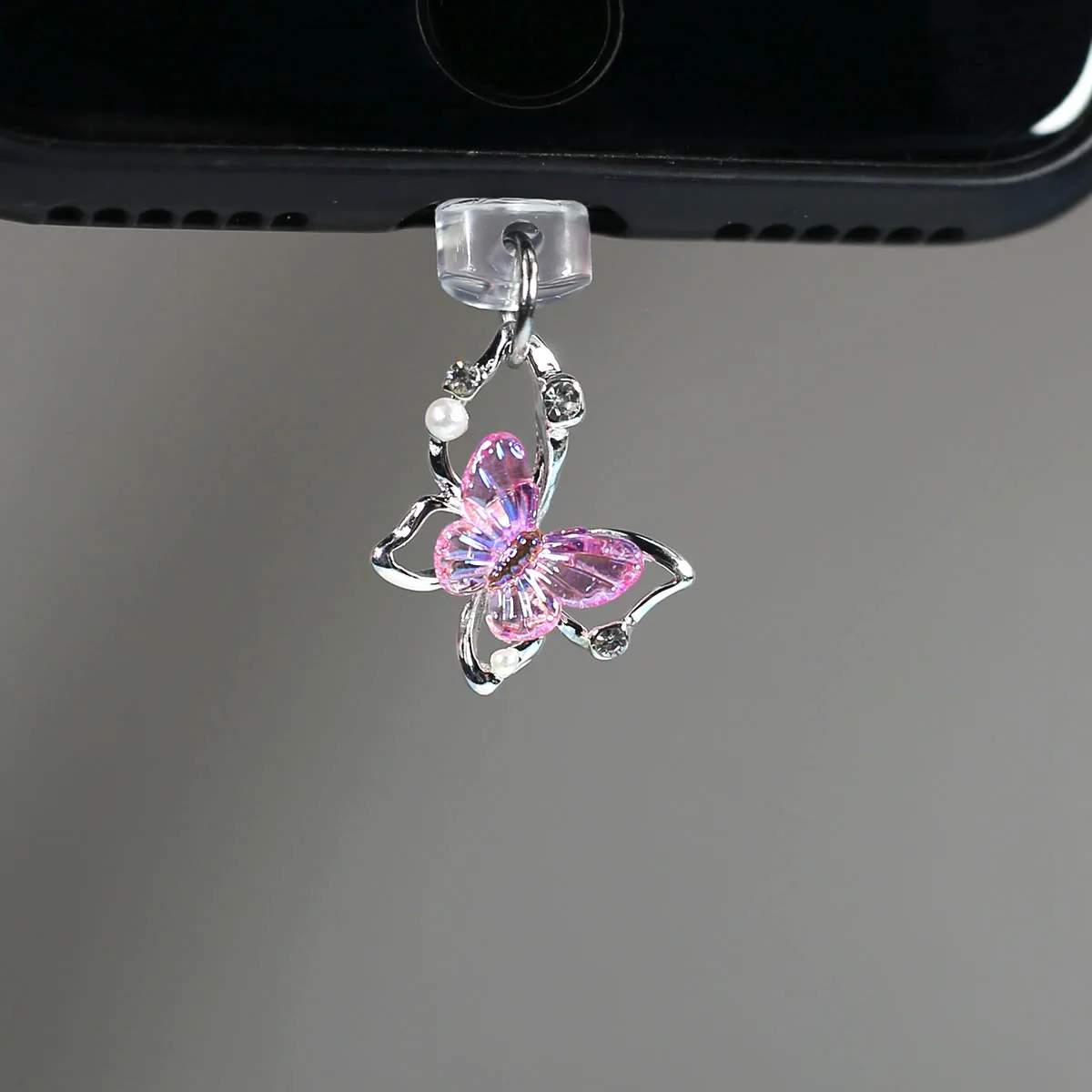 Mobile Phone Dust Plug Butterfly Artificial Diamond And Pearl Mobile Phone Accessory Decoration Pendant For Iphone Type-C Port