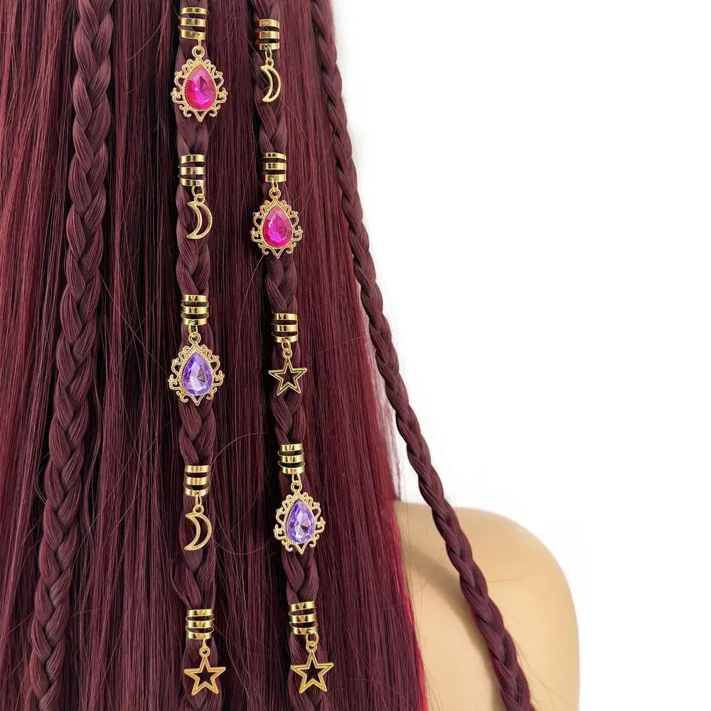 

10pcs Star Moon Hollow Out Hair Ring Hair Braiding Metal Cuff Clips Dreadlocks Beads Dirty Braids Adjustable Hair Braid Tubes