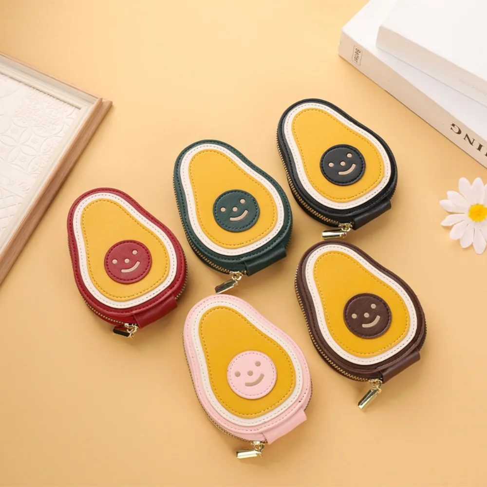 Cute PU Leather Mini Card Wallet 9 Card Pockets Cartoon Avocado ID Card Holder Large Capacity Coin Purse Women