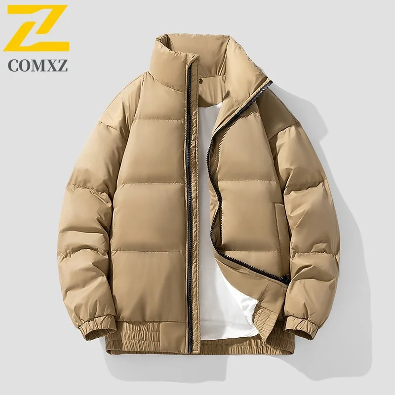 

COMXZ Роскошный мужской пуховик, повседневная уличная лыжная морозостойкая парка с воротником-стойкой, однотонная дорожная утолщенная зимняя пуховая куртка