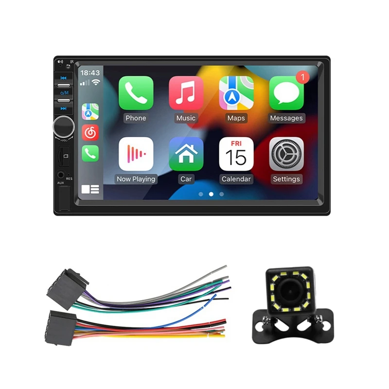 7 Inch Double Din Carplay Car Stereo With Carplay Android Auto Black 7 Inch With Mirror Link Bluetooth FM Reverse Camera