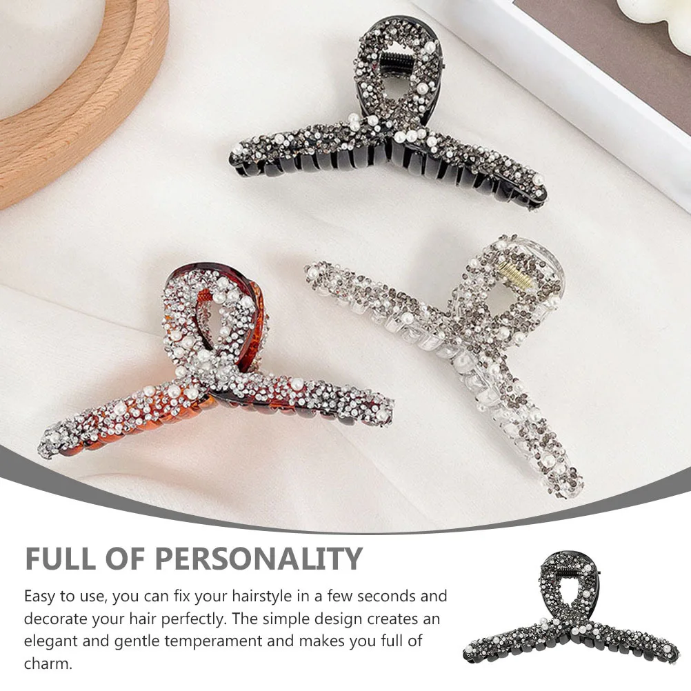 

3 шт., прочные заколки для волос с жемчугом и стразами, простой в использовании, модный декор для длинных прямых вьющихся волос, заколка для волос для девочек