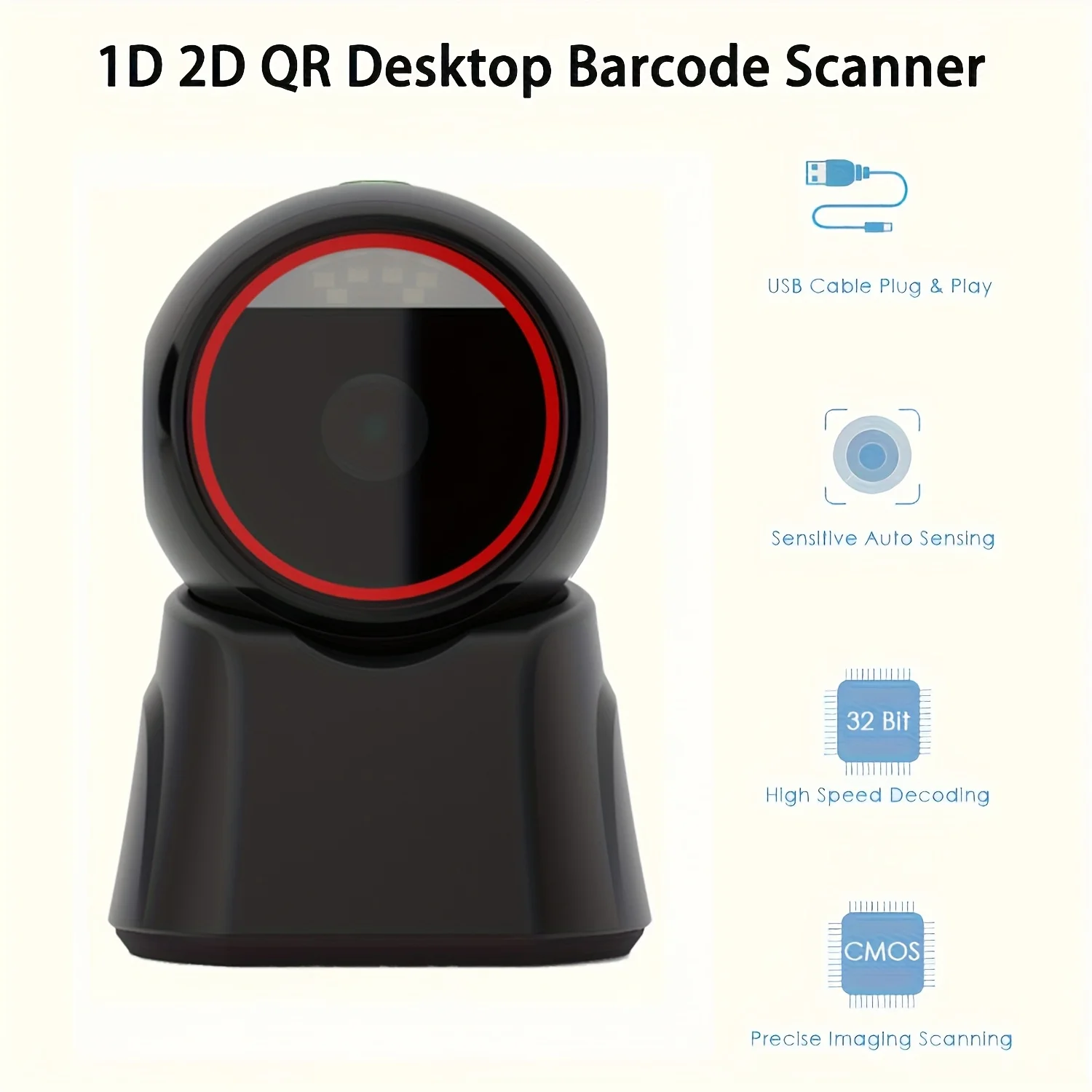 Scanner di codici a barre 2D Desktop Omnidirezionale automatico 1D 2D Codice QR Data Matrix PDF417 Lettore di codici a barre USB per supermercato al dettaglio