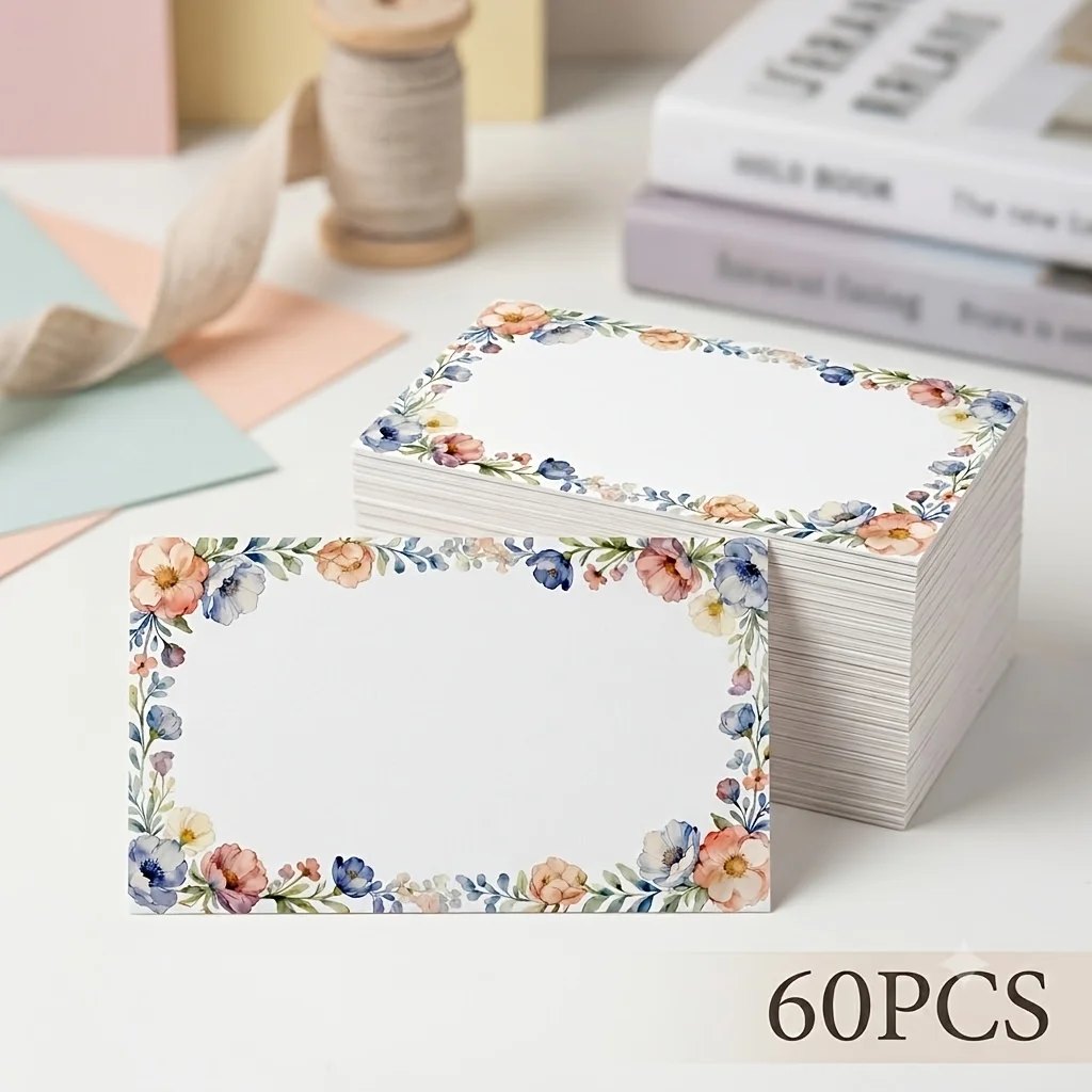 60pcs Flower Blank Gratitude Card, Handwritten Blessing Card, Simple Healing Style Card, Valentine's Day Confession Message