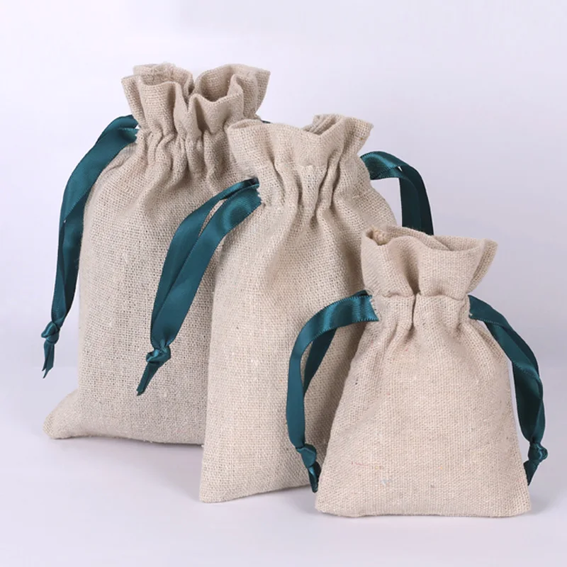 

Linen Ribbon Gift Bags 3x4inch 3.5x4.7in 4x6in pack of 50 Muslin Jute Dust Sack