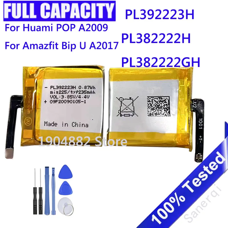 

PL392223H PL382222H PL382222GH Аккумулятор для Huami POP A2009 Amazfit Bip U A2017 Smat Watch Battery 392223 225 235 мАч + инструменты