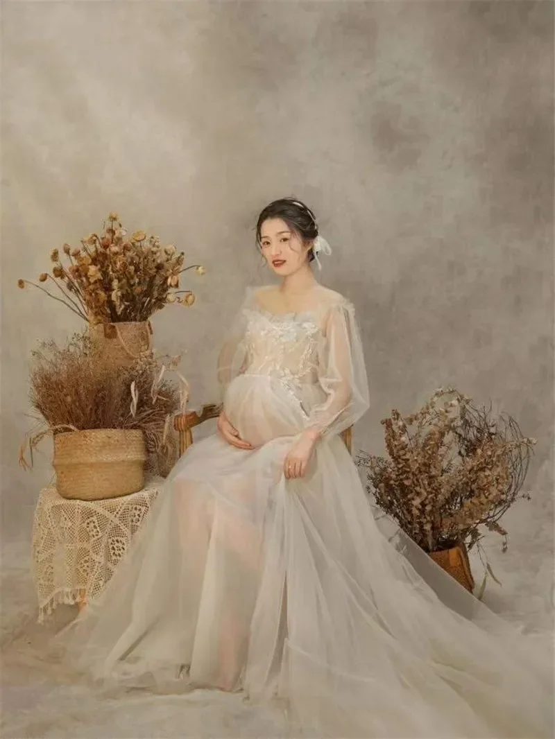 

Photography Props Maternity Dresses for Photo Shoots Pregnancy Pregnant Mesh Perspective Korean Dress Studio Photo Prop