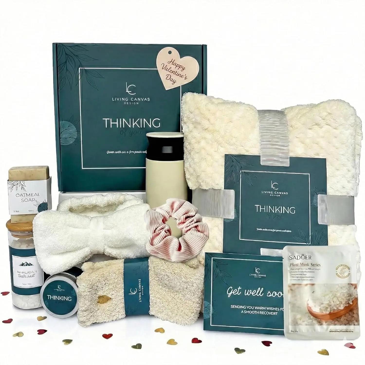 

Романтический подарочный набор для неё - 11 предметов для ухода за собой: плед, соль для ванн и мыло