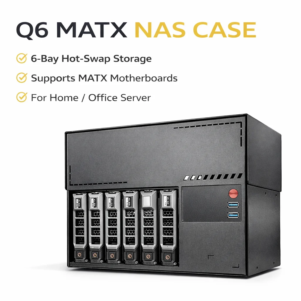 

Q6 MATX NAS Case 6 Bay Desktop Server Case 3.5" HDD Enclosure SFX Power Supply Compact NAS Case for Home Office