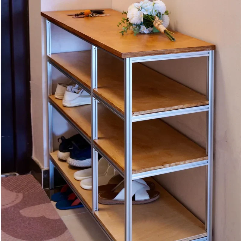 Simple household entry aluminum profile shoe rack, modern multi-layer storage, space-saving dust-proof medieval shoe