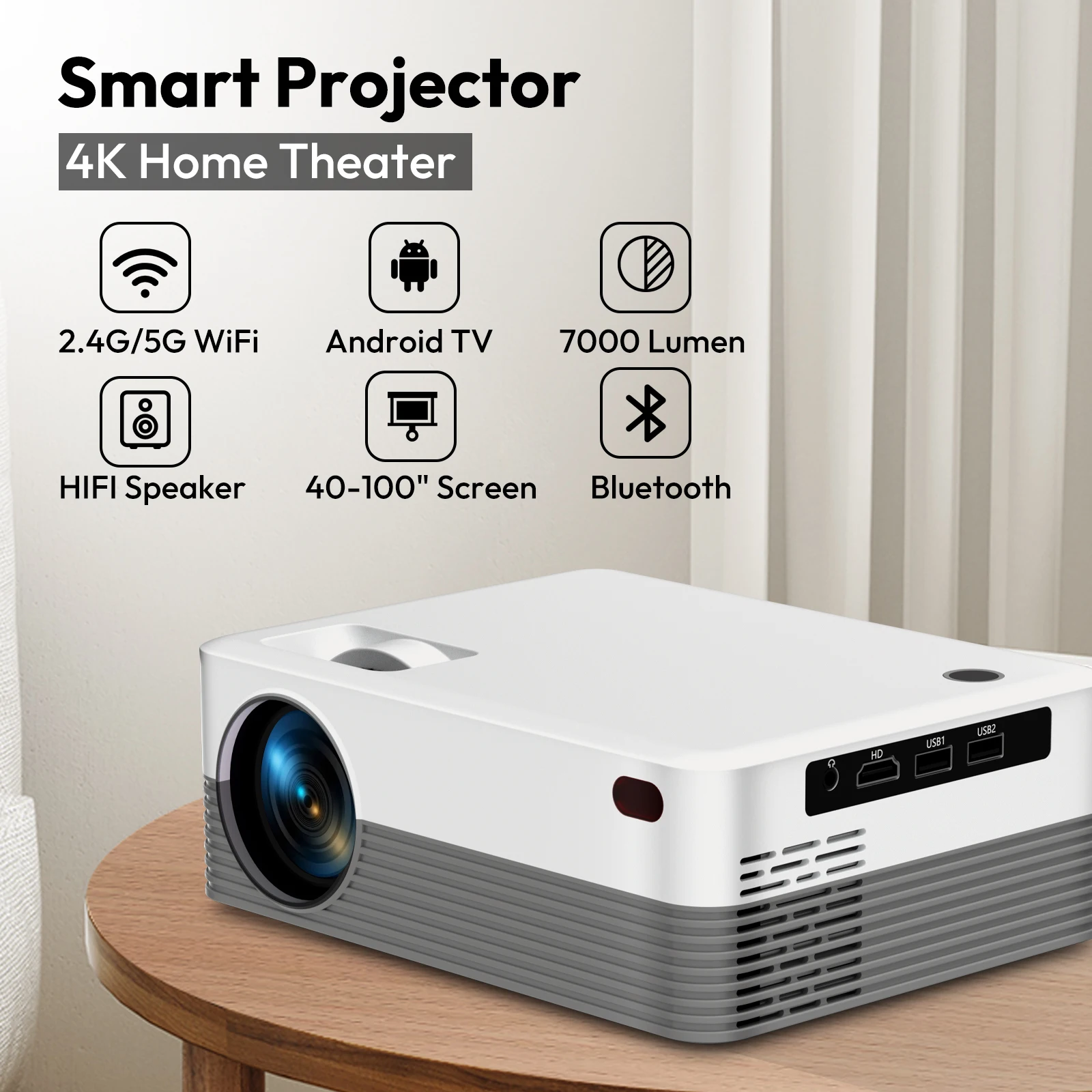 XGODY 4K 1080P Mini Projector 7000 Lumen HD LED 5G  WiFi Android TV UHD Portable Home Theater