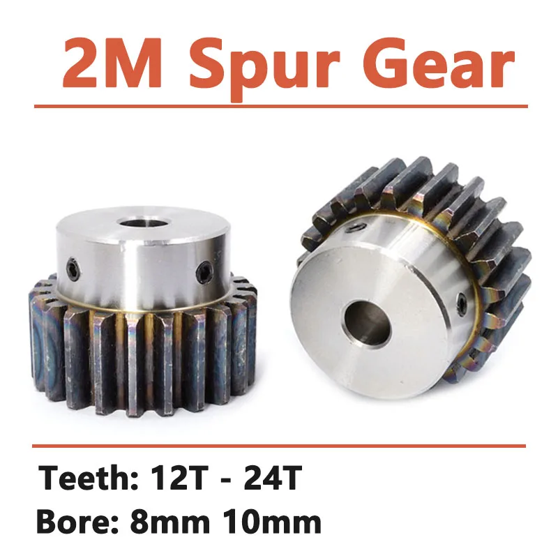 

1PCS 2M 12T-24T Spur Gear With Step Bore 8mm 10mm Module 2 Motor Gear OD 28mm-52mm 45#Carbon Steel Transmission Accessories