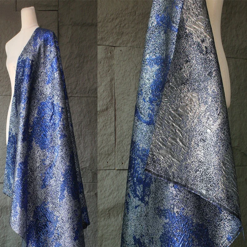 

Blue Silver Retro High-end Sparkling Texture Jacquard Fabric Jacket Pants Cheongsam Hanfu Clothing Designer Fabric