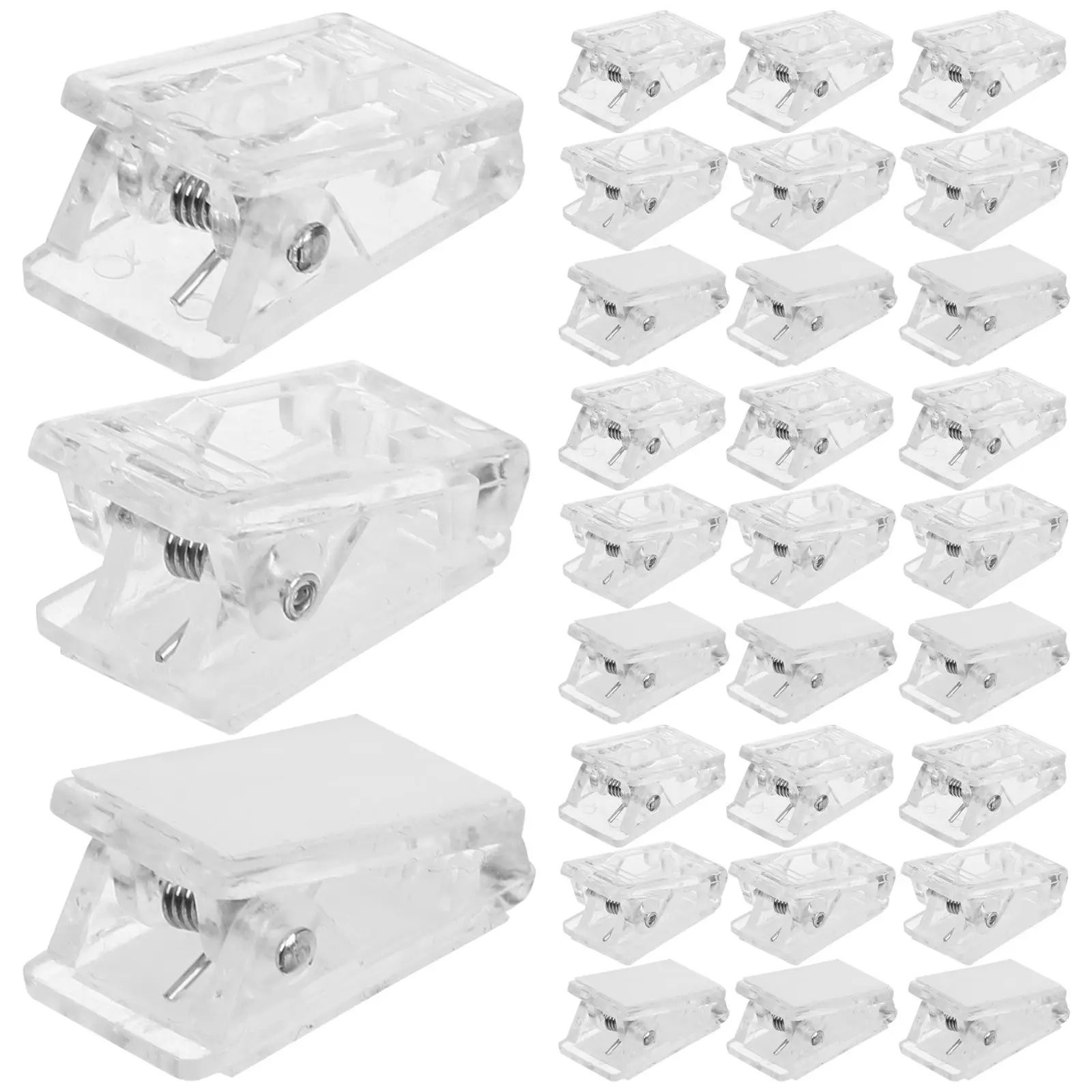 30pcs Clear Plastic Badge Clips Self Adhesive Wall Photo Paper Transparent Spring Name Tag ID Cards Fixing Poster Hanging Clip