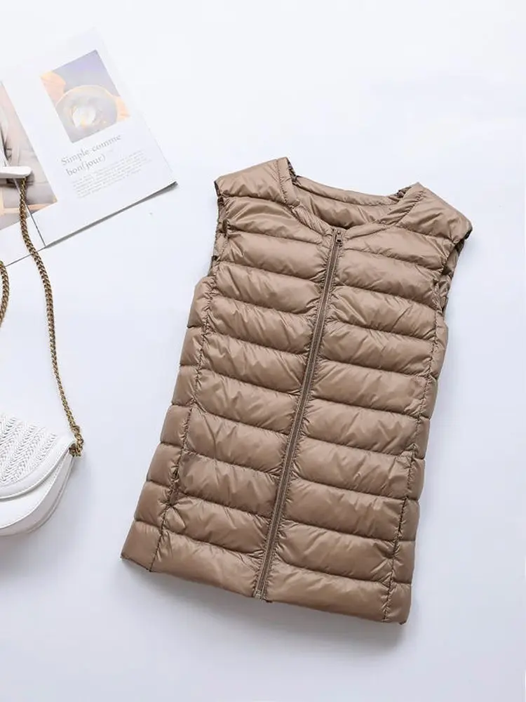 0-10℃ Autumn Winter Women Ultra Light Down Vest Fashion Female Puffy Waistcoat Portable Down Jackets O-Neck Sleeveless Coat 8XL